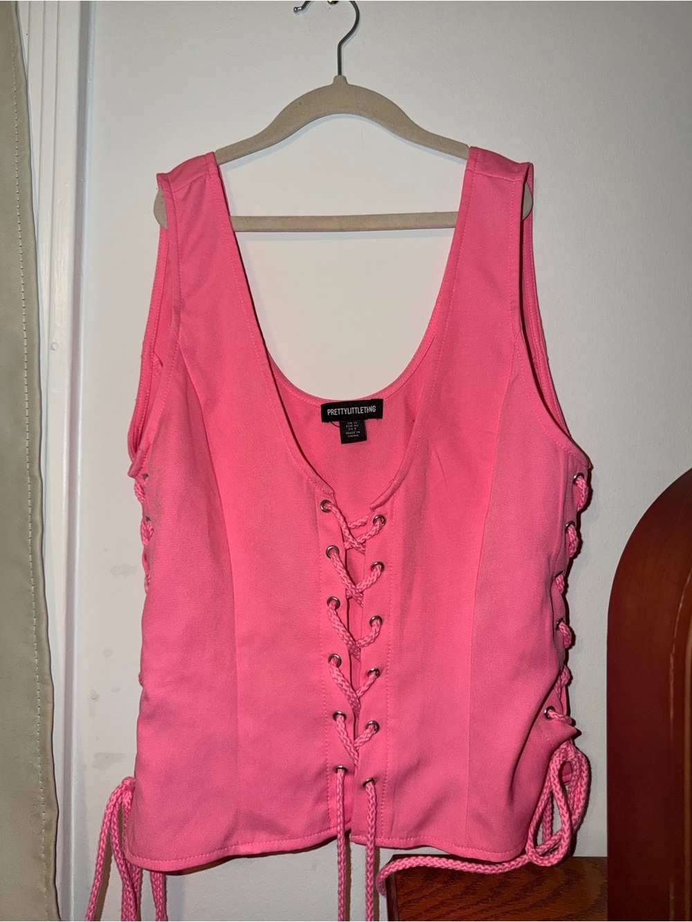 PrettyLittleThing Hot Pink Lace-Up Tank Top